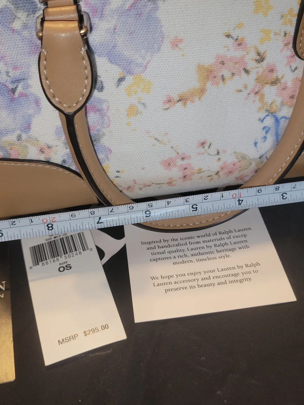 LRL Floral Canvas and Tan Leather Satchel